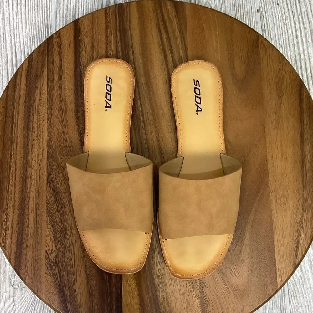 Soda Women's Size 11 Brown Suede Air Way Slip On Sandals Slides